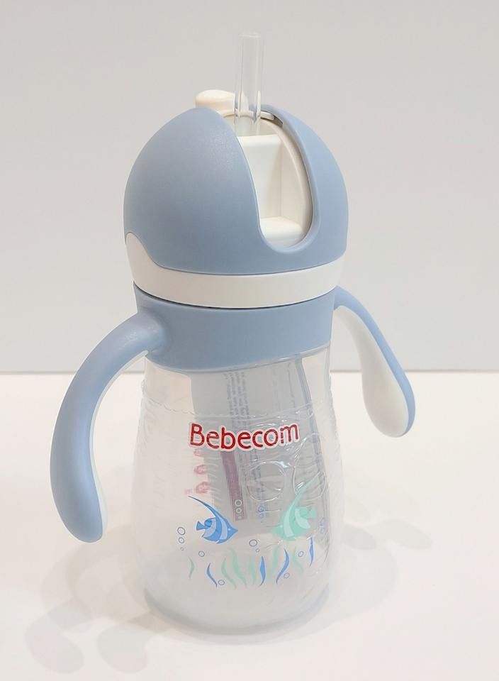 Bebecom Baby Straw Cup With Handle Blue 280 ML